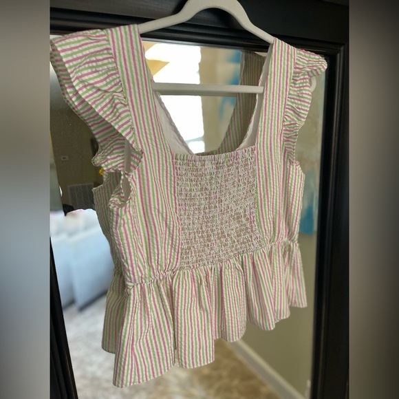 FLASH SALE! Draper James RSVP Striped Seersucker Peplum Top Size Large - Picture 9 of 10